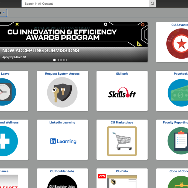 MyCUInfo homepage with tiles