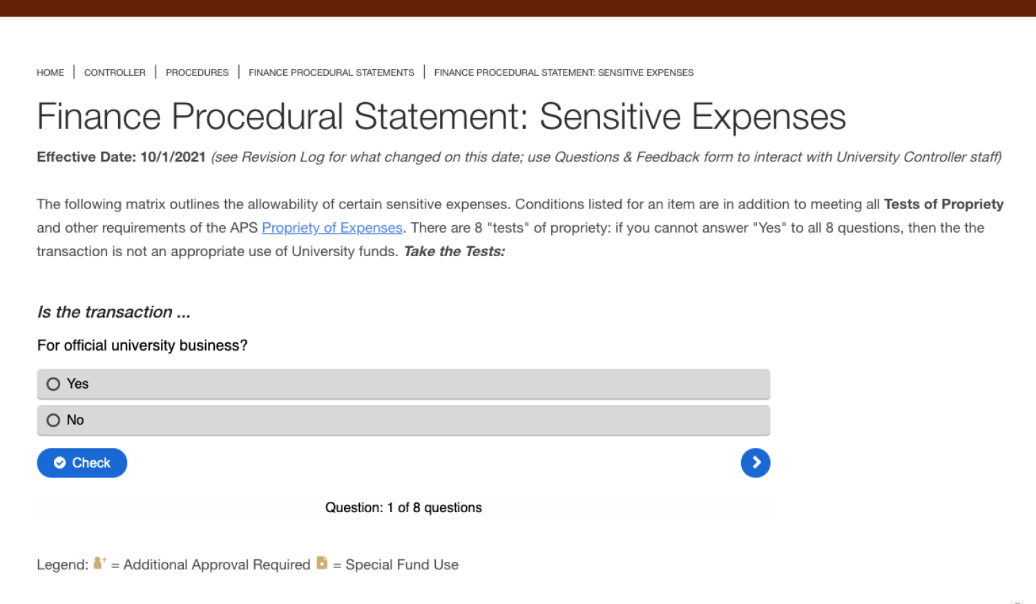 Screen shot of the procedural statement