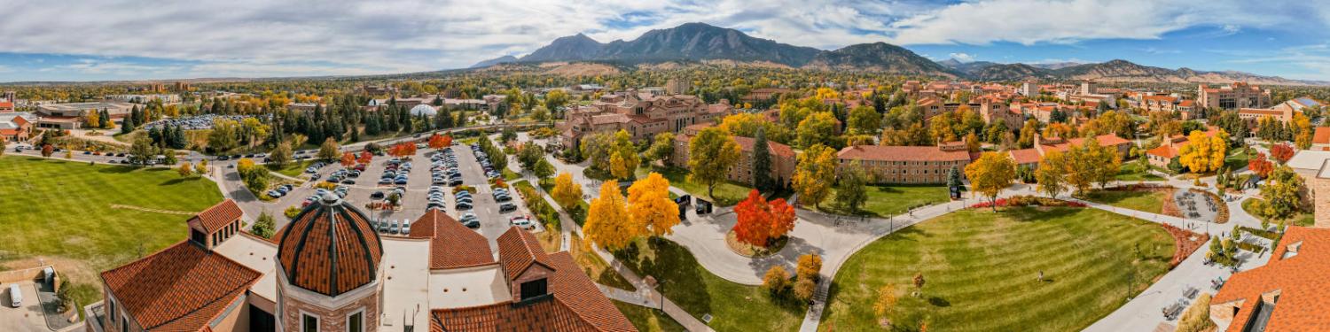 Aerial photo of campus in the fall.