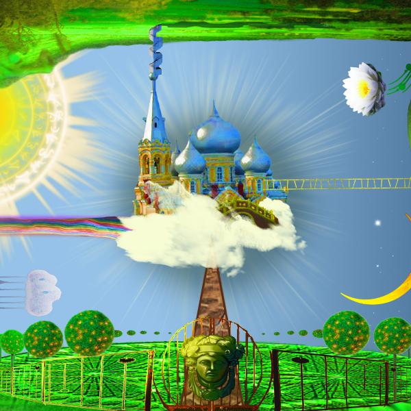 Fantasy landscape montage created in Illustrator