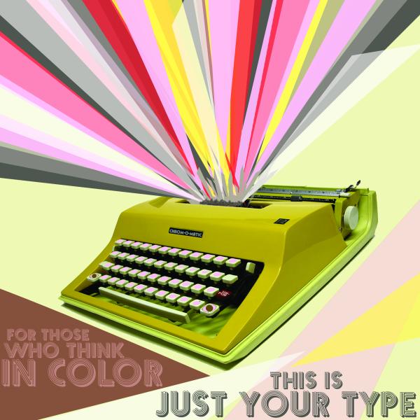 Photoshop advertisement retro technology, colors, and typography: typewriter