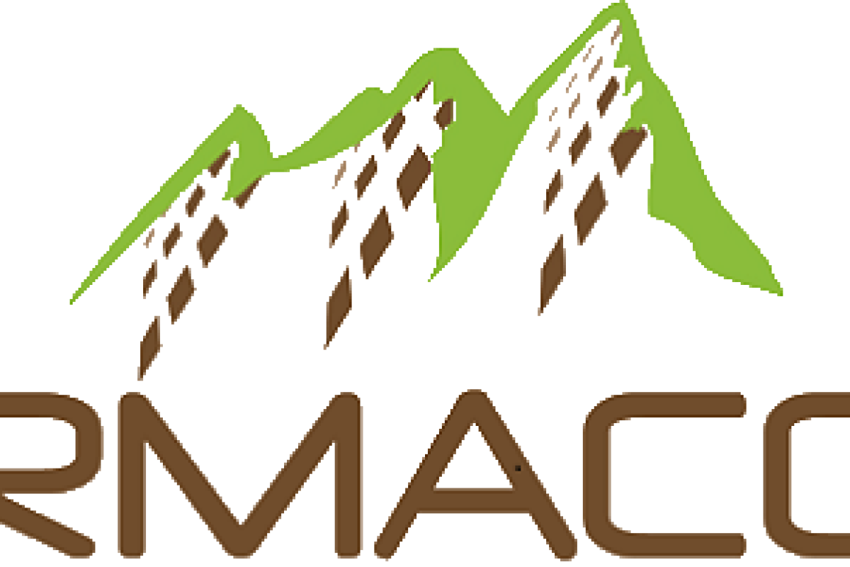 "RMACC" beneath stylized drawing of the Flat Irons in green and brown