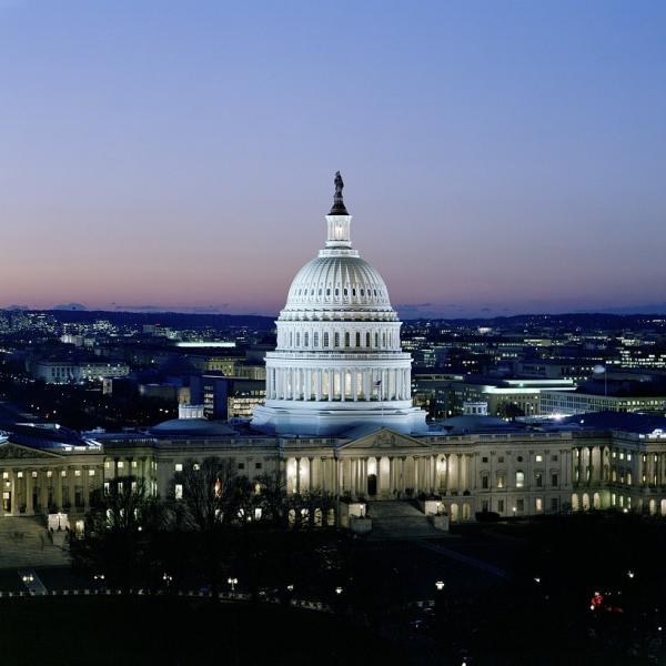 The Capitol building in Washington, DC at dusk