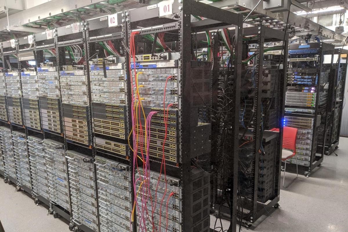 Server racks in the network engineering education lab.