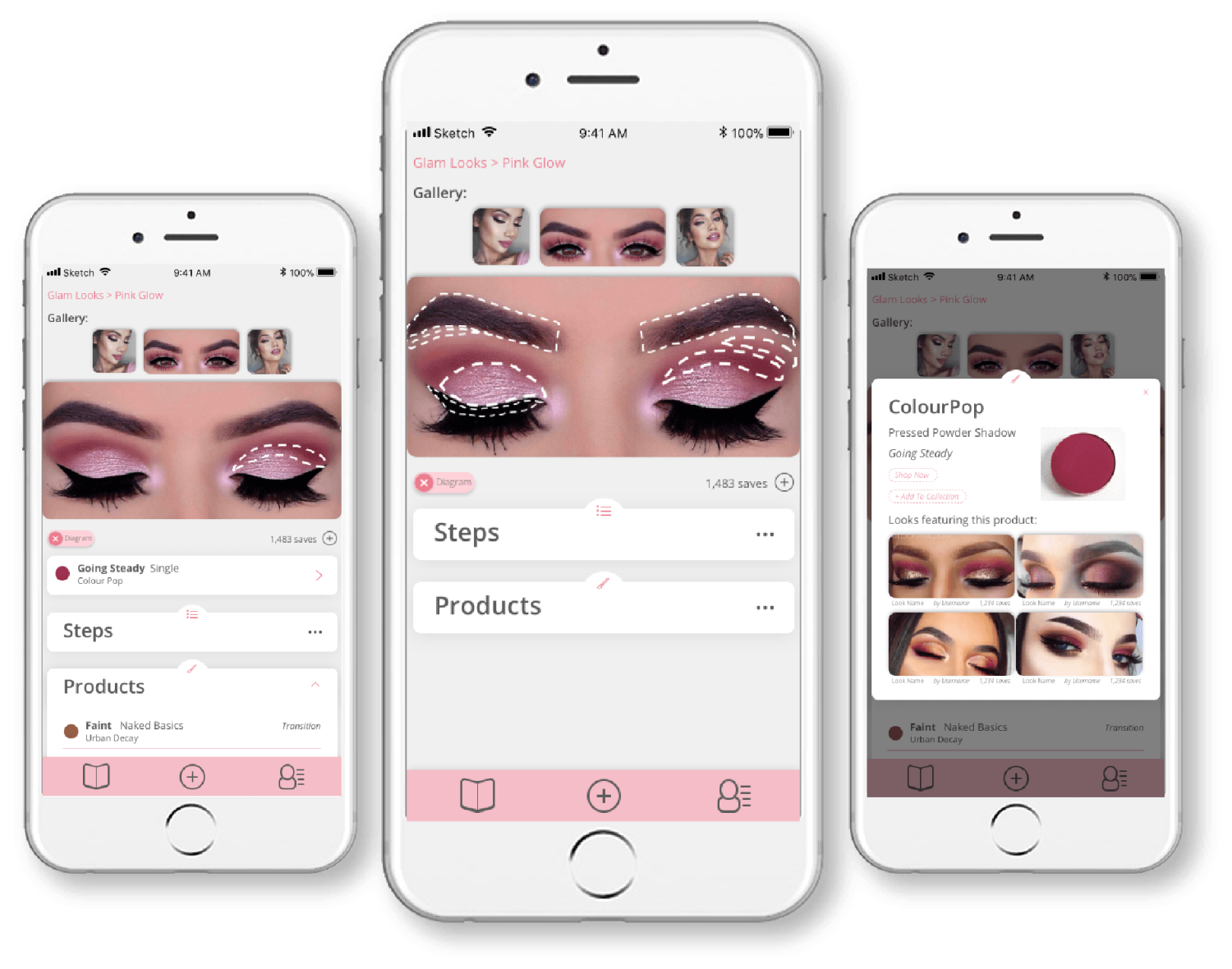 Preview images of the app, showing makeup tutorials.