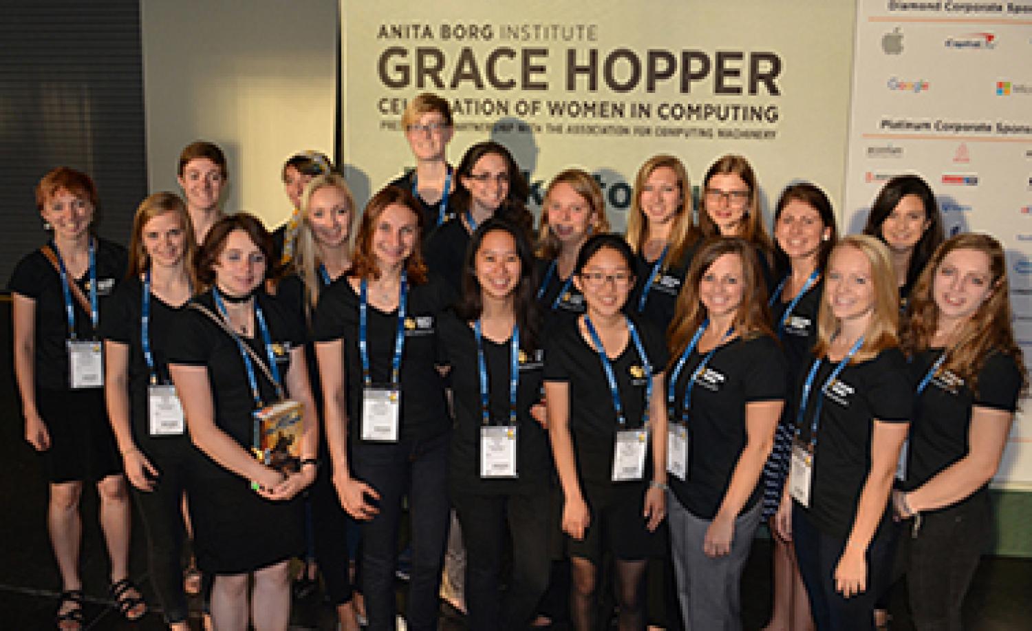 WIC members and other Zayo Scholars pose for a group picture at the Grace Hopper conference