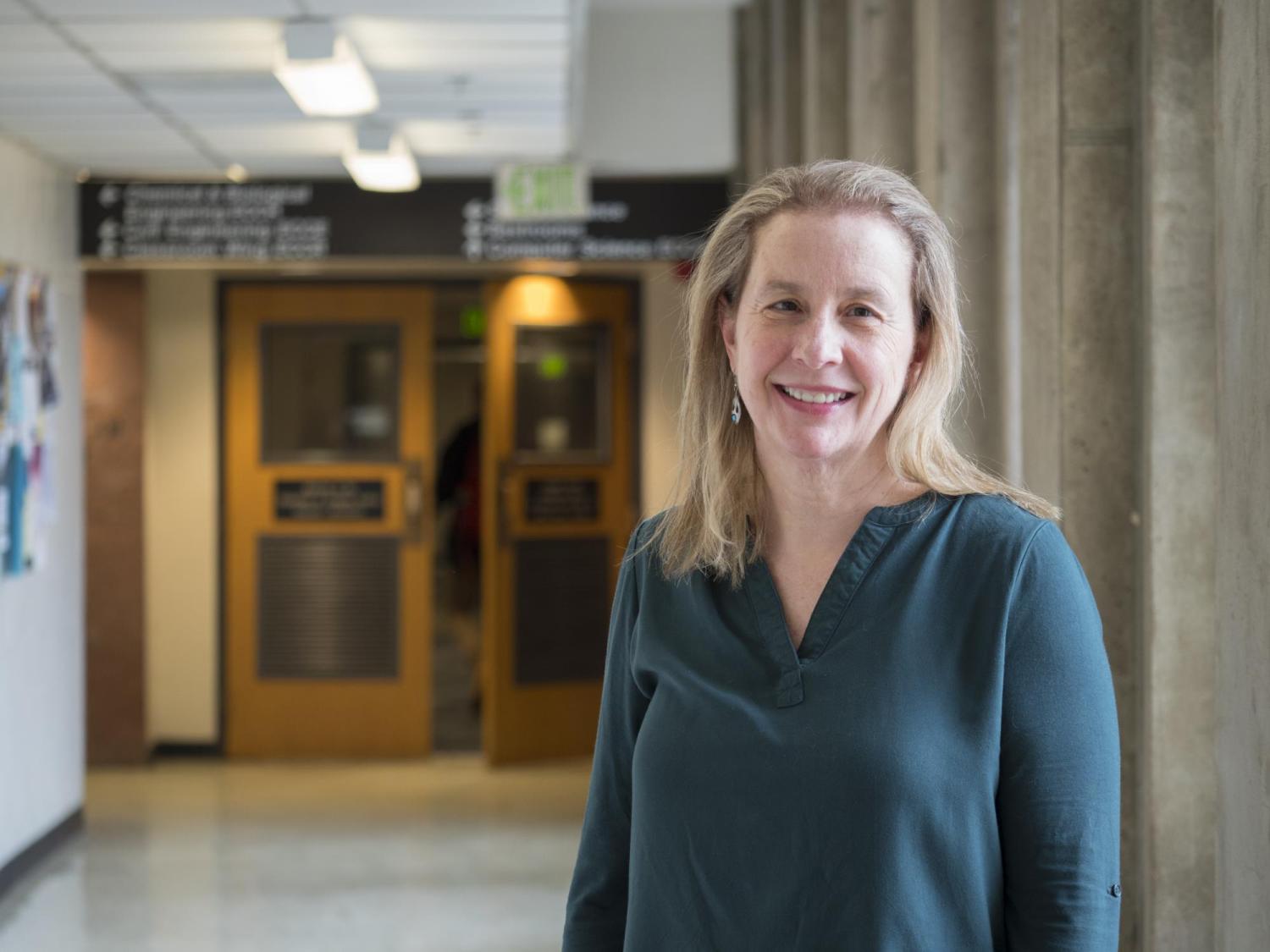 Liz Jessup in the hallway outside computer science's CSEL lab.