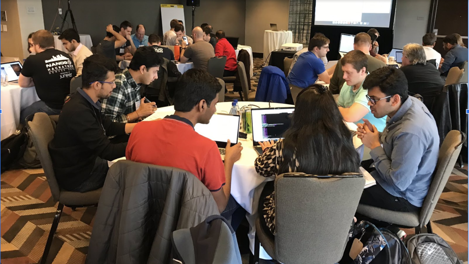 network engineering students participating in NANOG hackathon