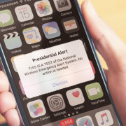 A phone showing the test presidential alert sent in 2018