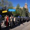 Faculty members and PhD graduates on their way to commencement.