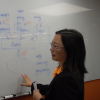 Qin (Christine) Lv and a student discuss the four areas of research within ASPIRE.