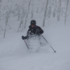 Elizabeth Bradley skiing in powder