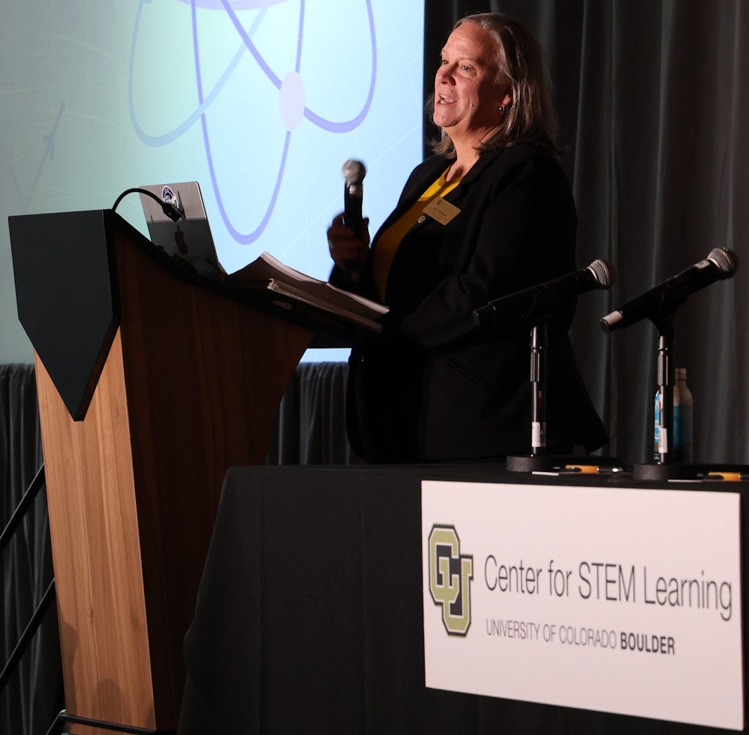 Provost Ann Stevens at the podium