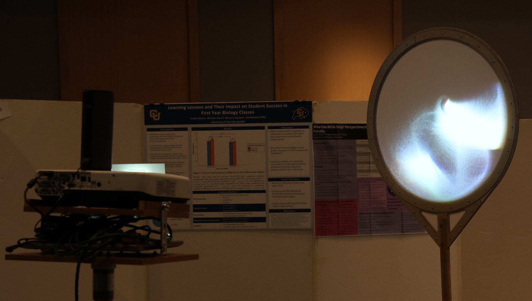 Science and math driven visual art display shows sweeping groups of light pixels