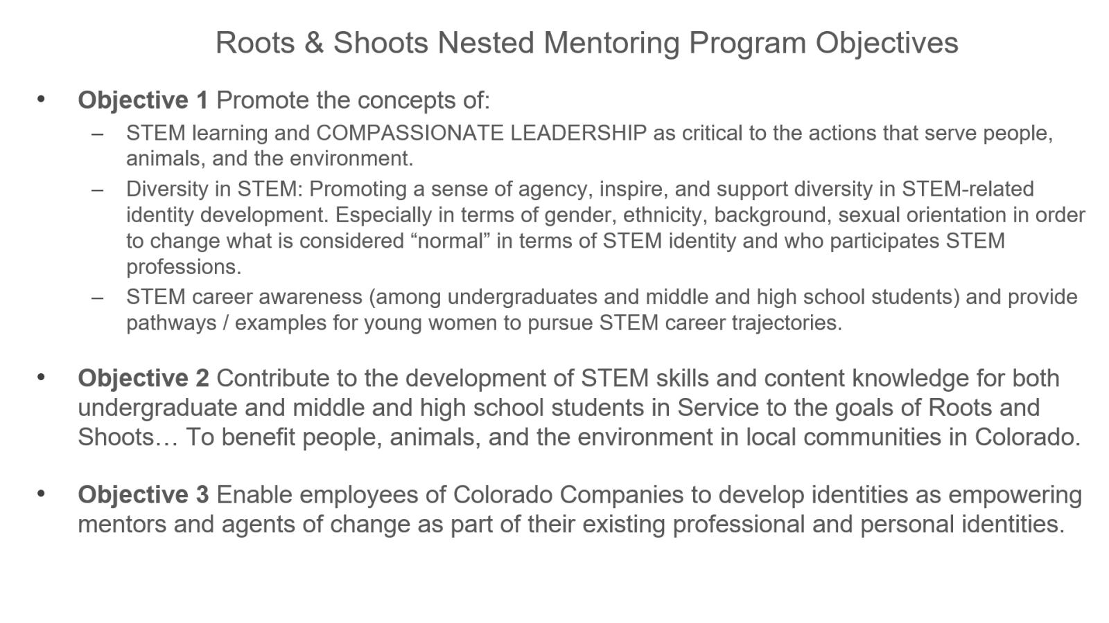 roots and shoots nested mentoring objectives