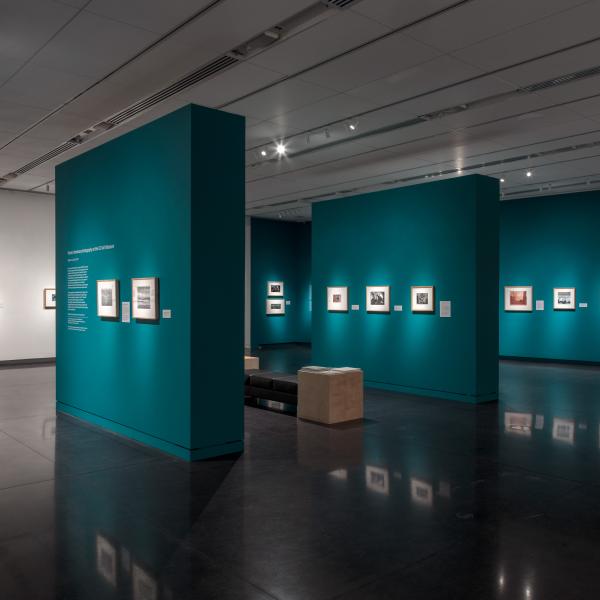An installation view of the two center walls