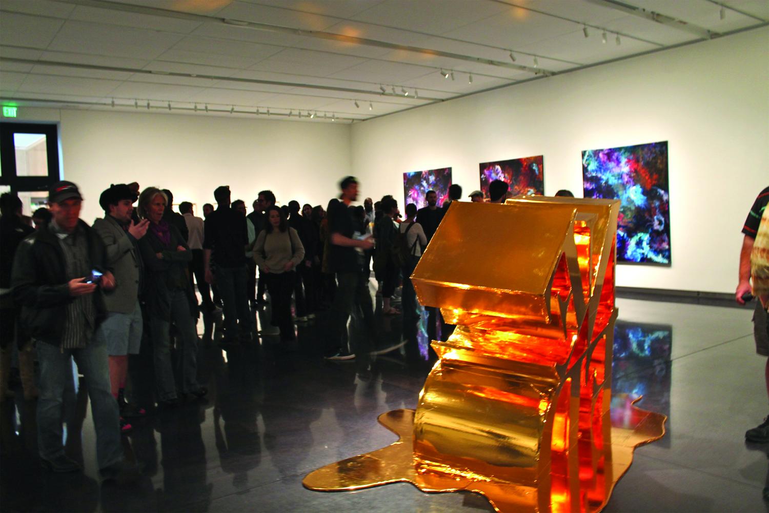 Patrons enjoying an art installation.