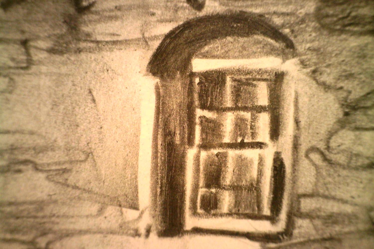 graphite drawing detail of a window