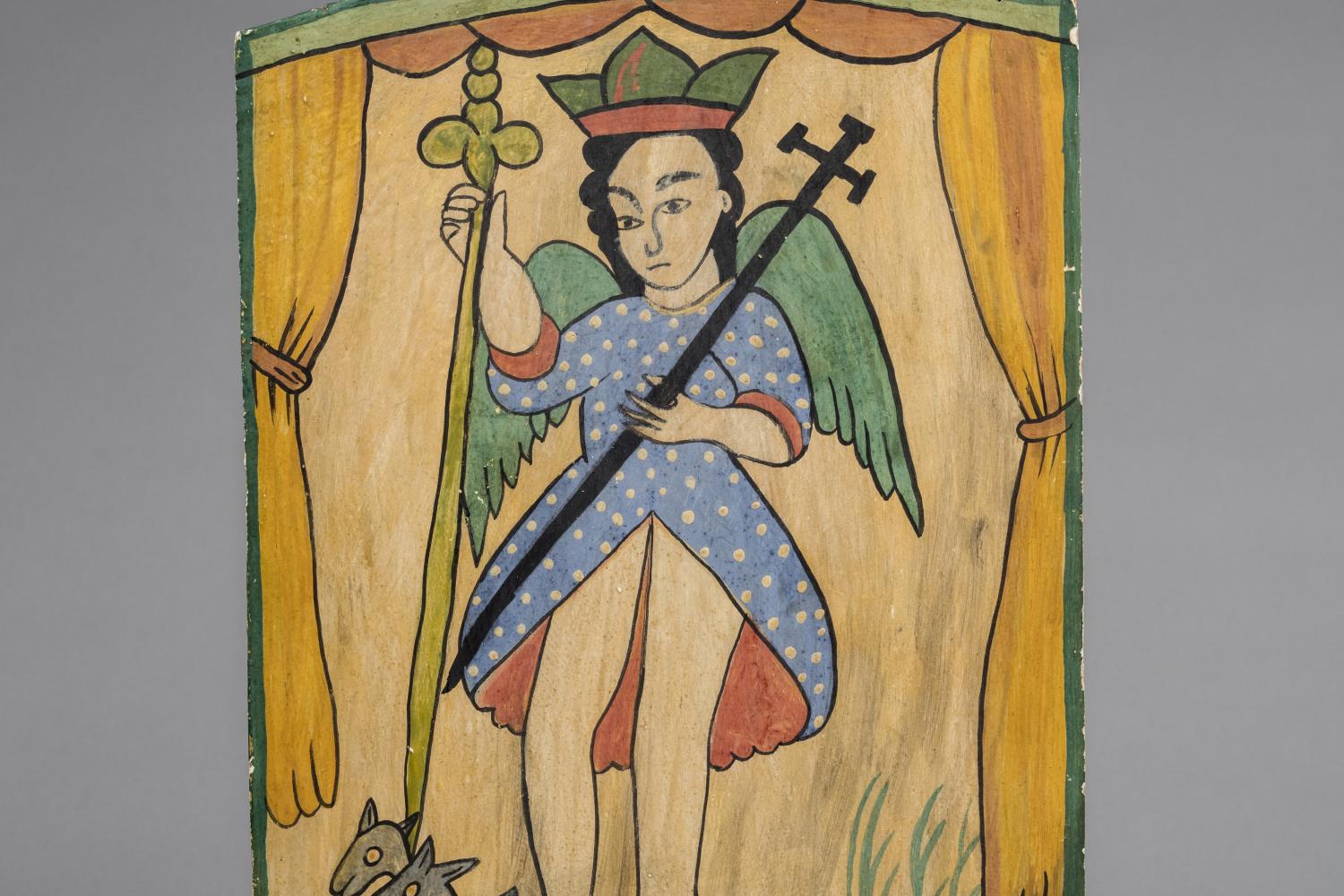 painting on wood of the archangel san miguel