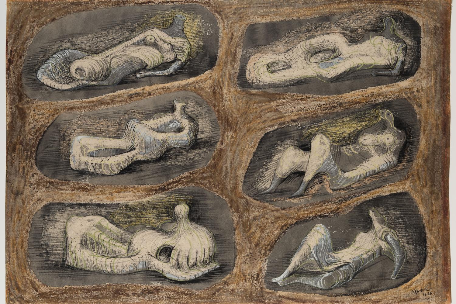 drawing of six stylized figures