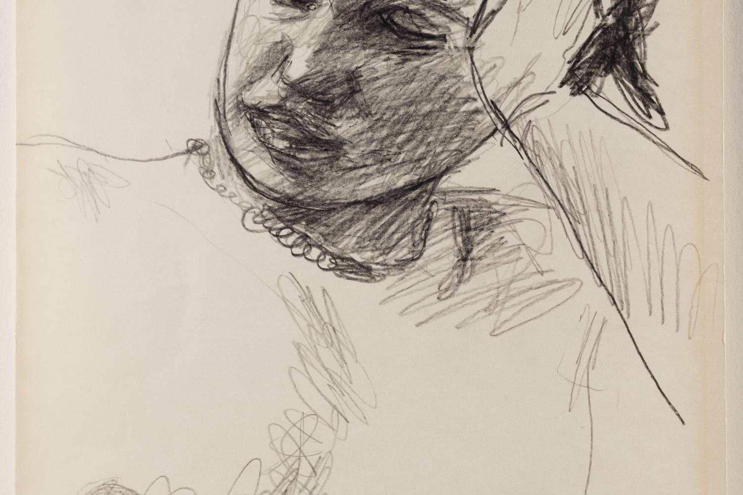 loose drawing of a woman's torso and head