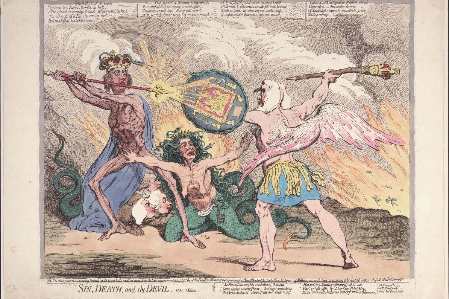 An illustration of three men fighting