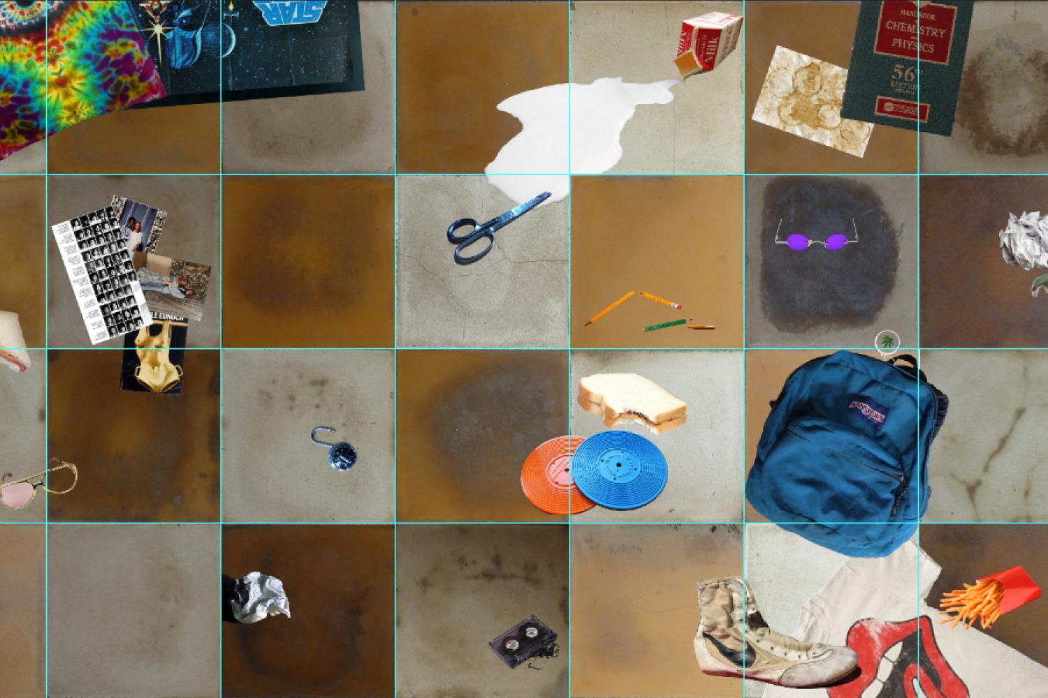 Image in grid format with everyday objects