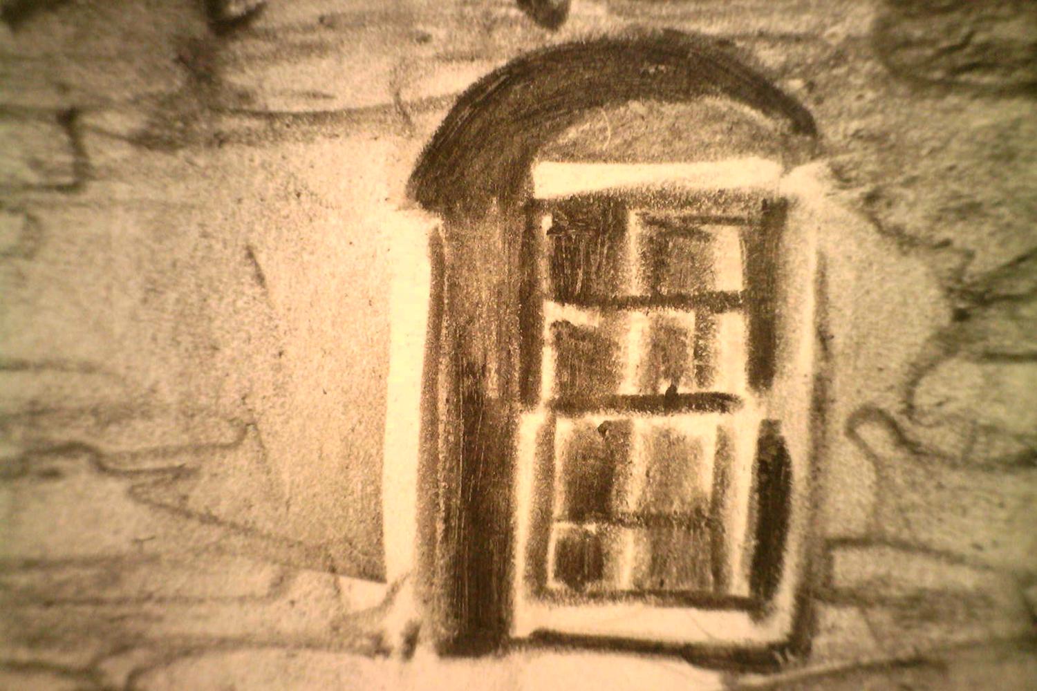 graphite drawing detail of a window