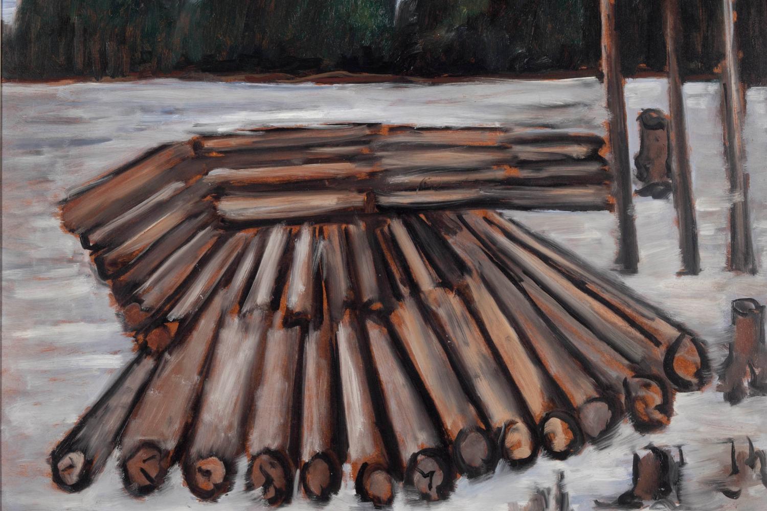 stylized painting of a stack of logs