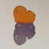 An abstract print with fields of orange and purple on a white page