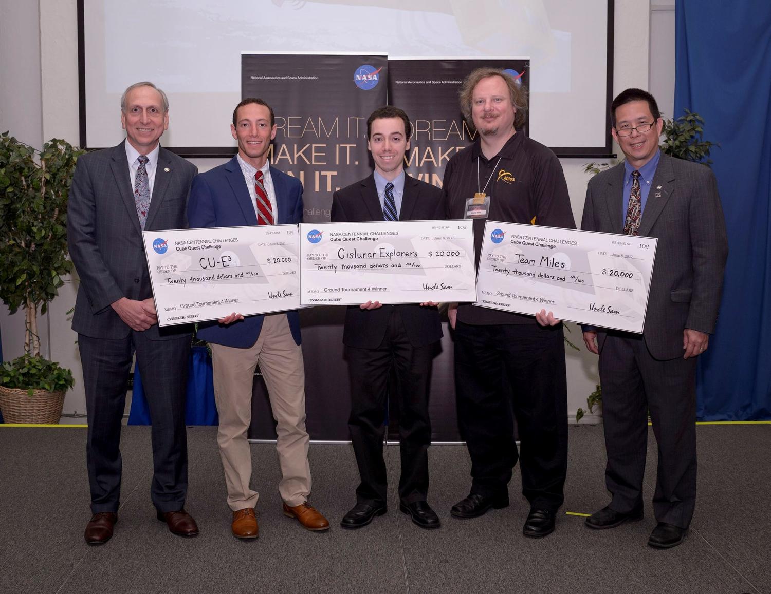 Cubequest Competitor Team Representatives with NASA Administrators