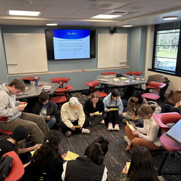 Students in circle in classroom
