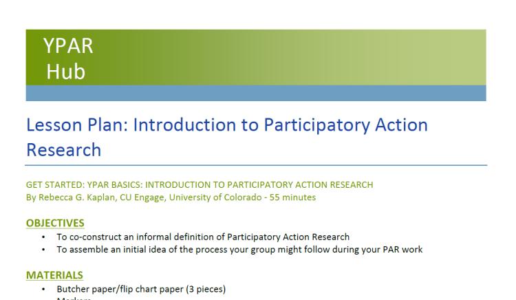 Introduction to Participatory Action Research  By Rebecca Kaplan, CU Engage and University of Colorado