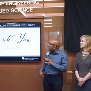 Srivastava and Waelde at the CU Engineering Lobby