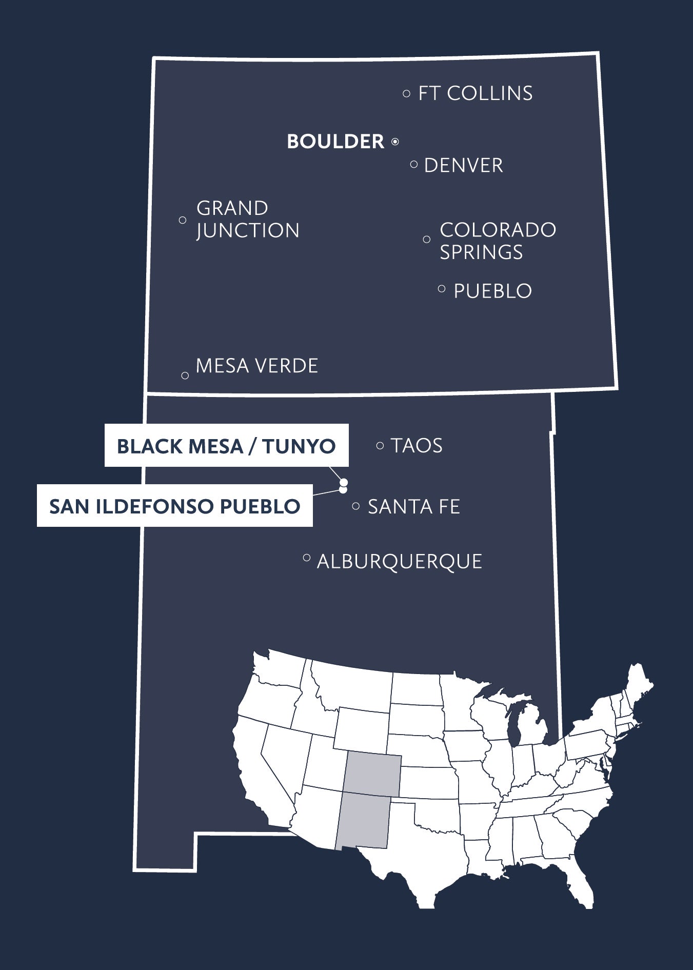 Map showing location of Black Mesa and San Pueblo