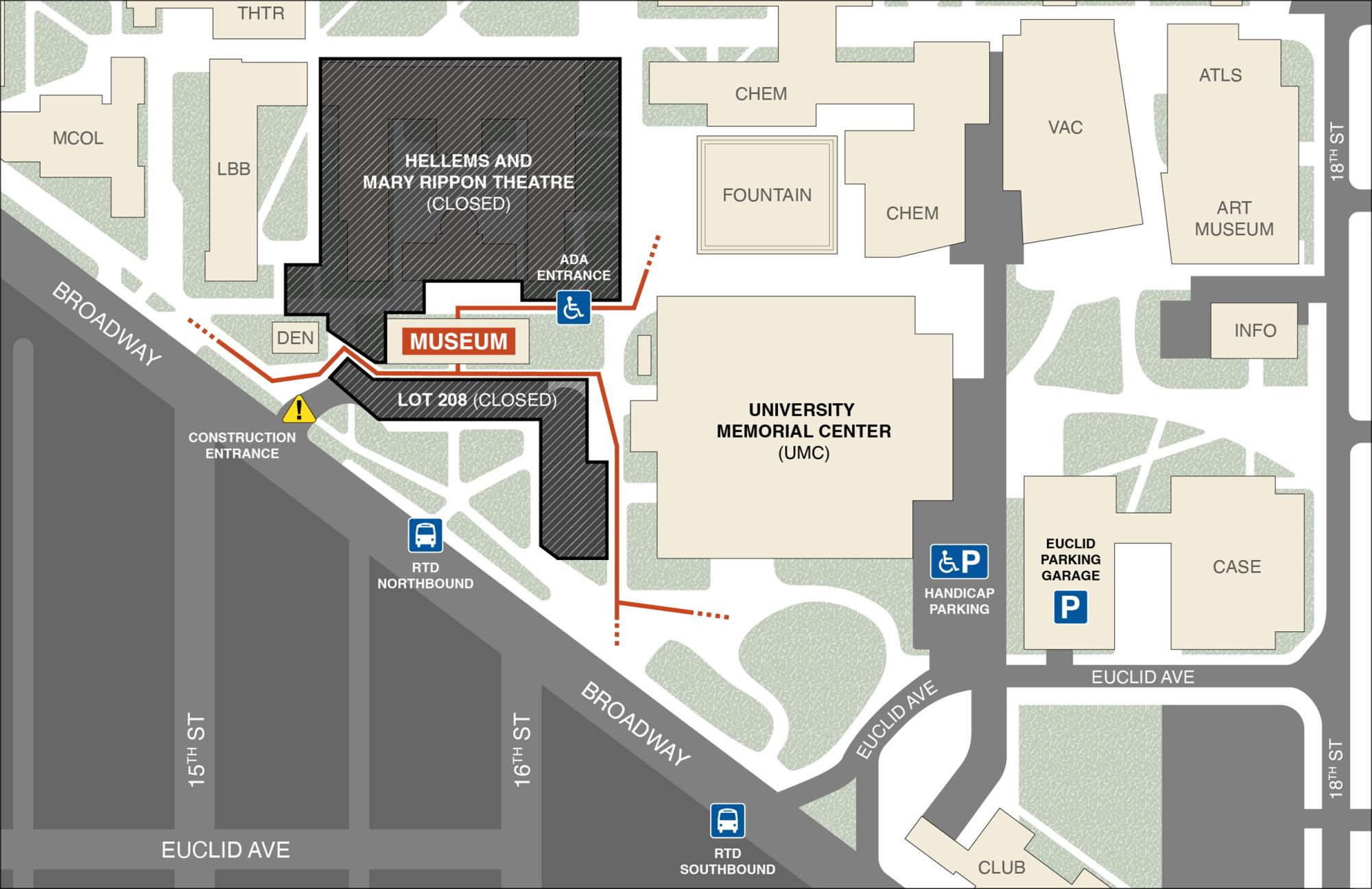 Map showing Museum with surrounding construction fencing