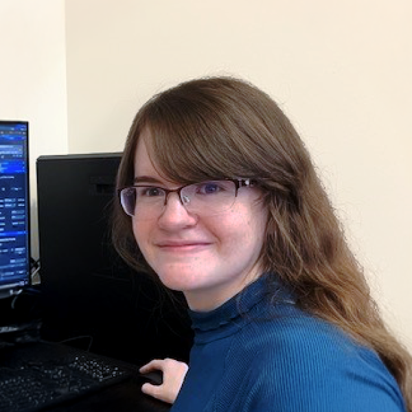 Stephanie Tkacik at computer