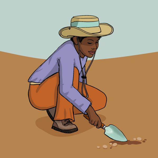 drawing of boy digging in soil