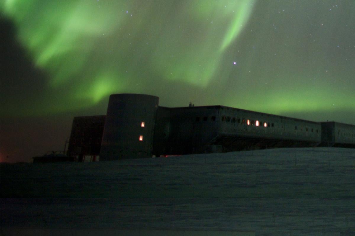 southern lights above research station