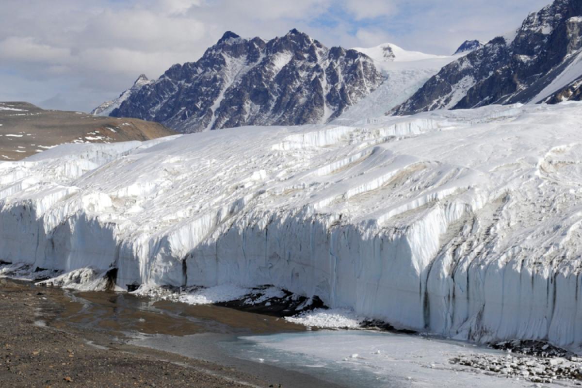 Glacier with mountains in the background