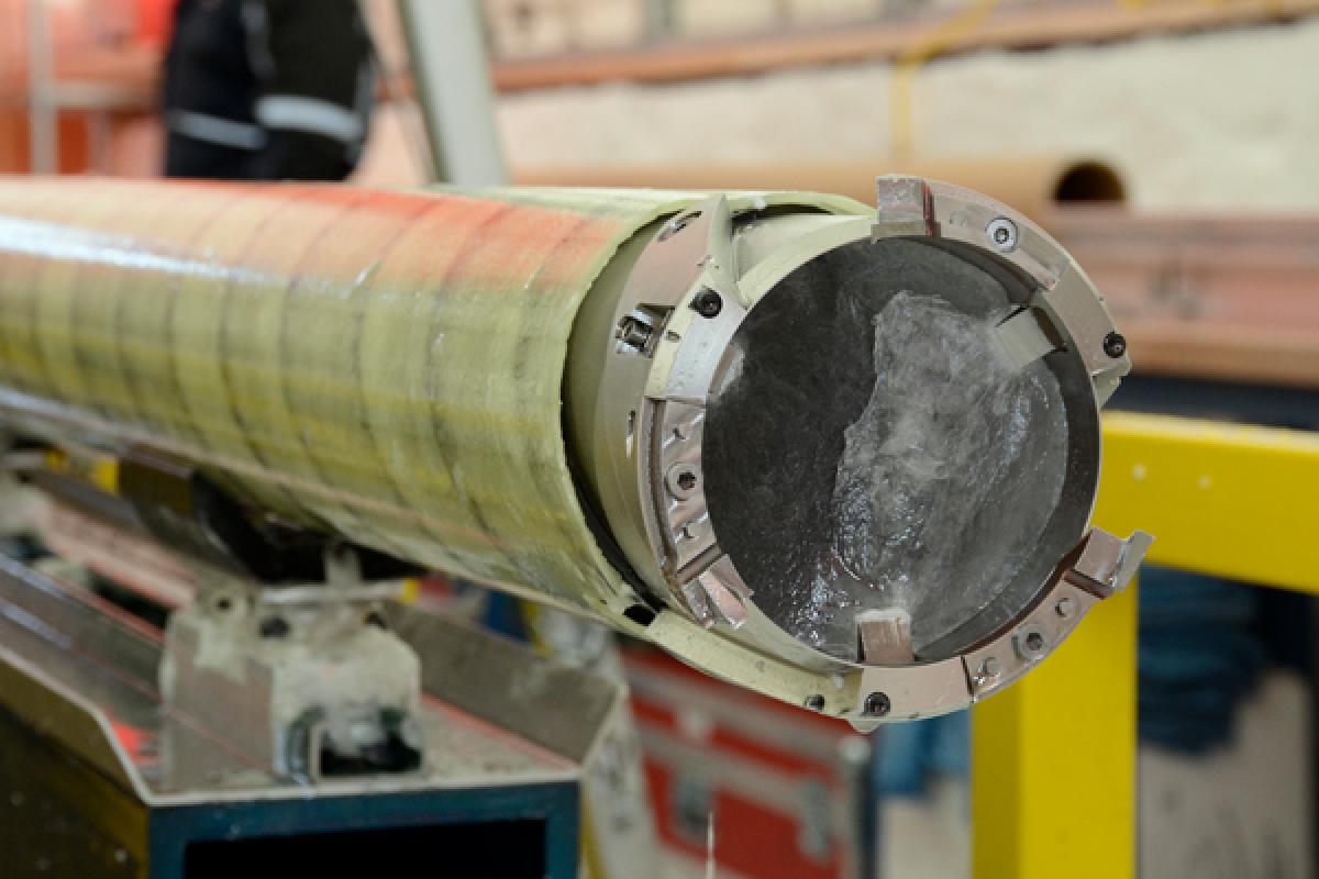 Ice core in cylindrical drill