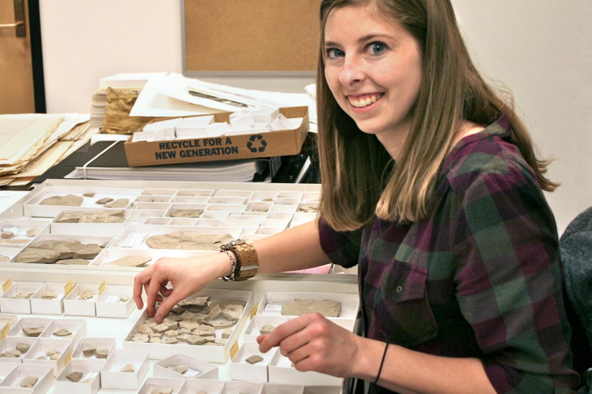 student examining specimens