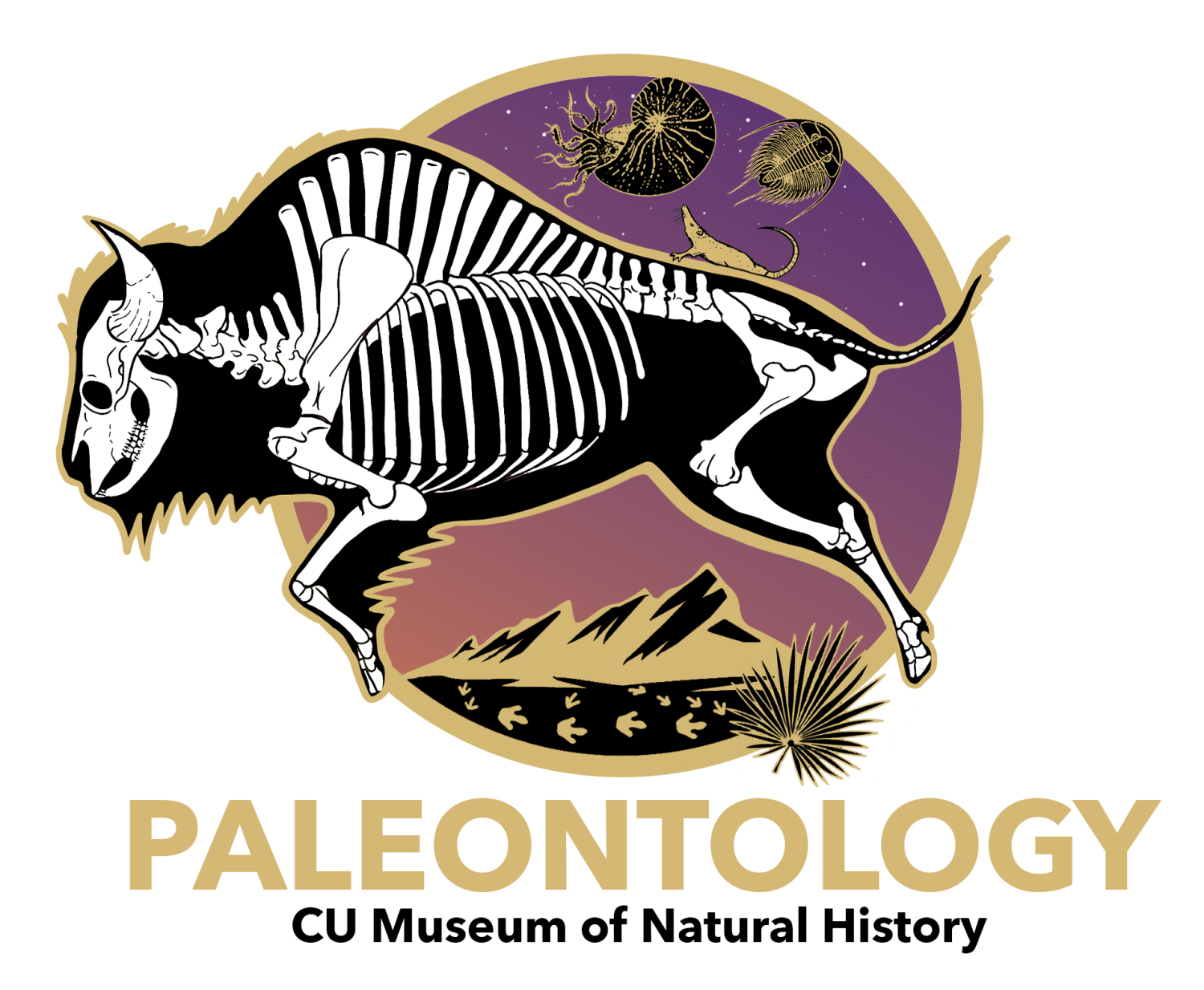 illustration of bison skeleton jumping over mountains