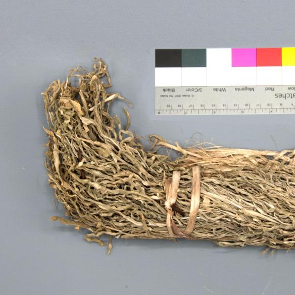 These colorful plant-fiber ornaments were worn by women at sing-sings, and all come from Iriwei, Bougainville Island. (07361.2)