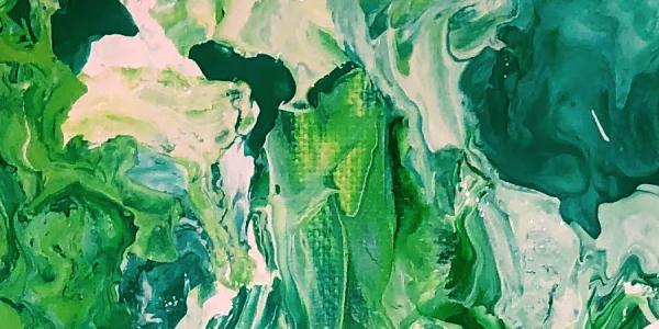 Painting with green and white swirls