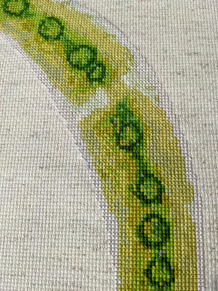 Embroidery with green algae shapes