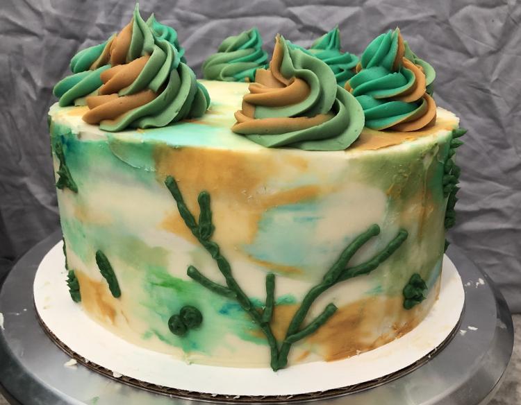 cake with green and orange icing