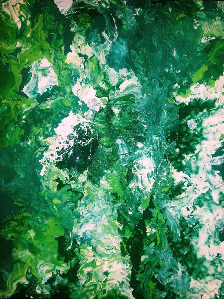 Painting with green and white swirls