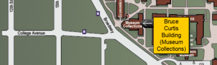 Map of CU featuring the Bruce Curtis Building (Museum Collections)