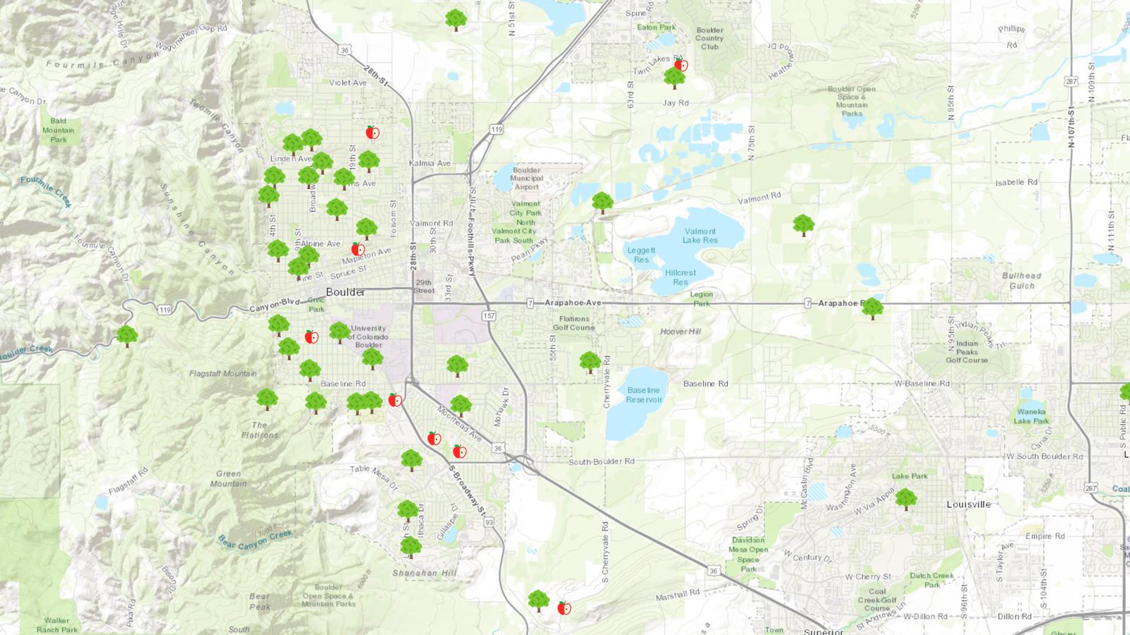 map with apple icons showing locations of old trees